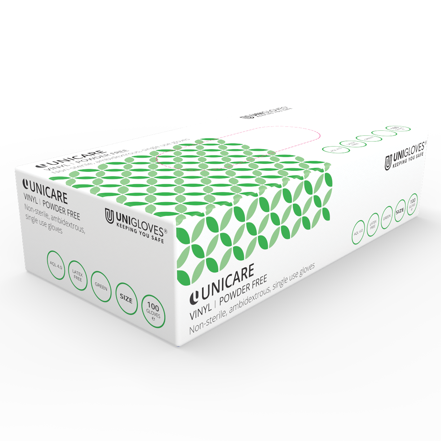 Unicare Grüne Vinyl-Untersuchungshandschuhe, 100er-Box